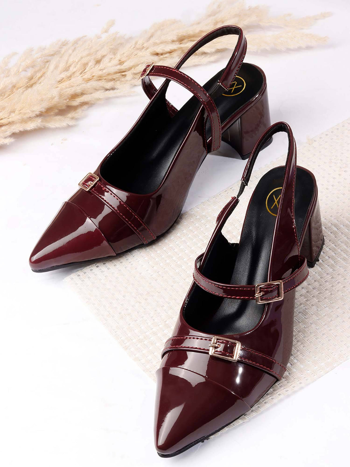Womens Maroon Pointed Toe Sandal Heels | H78 - view 2
