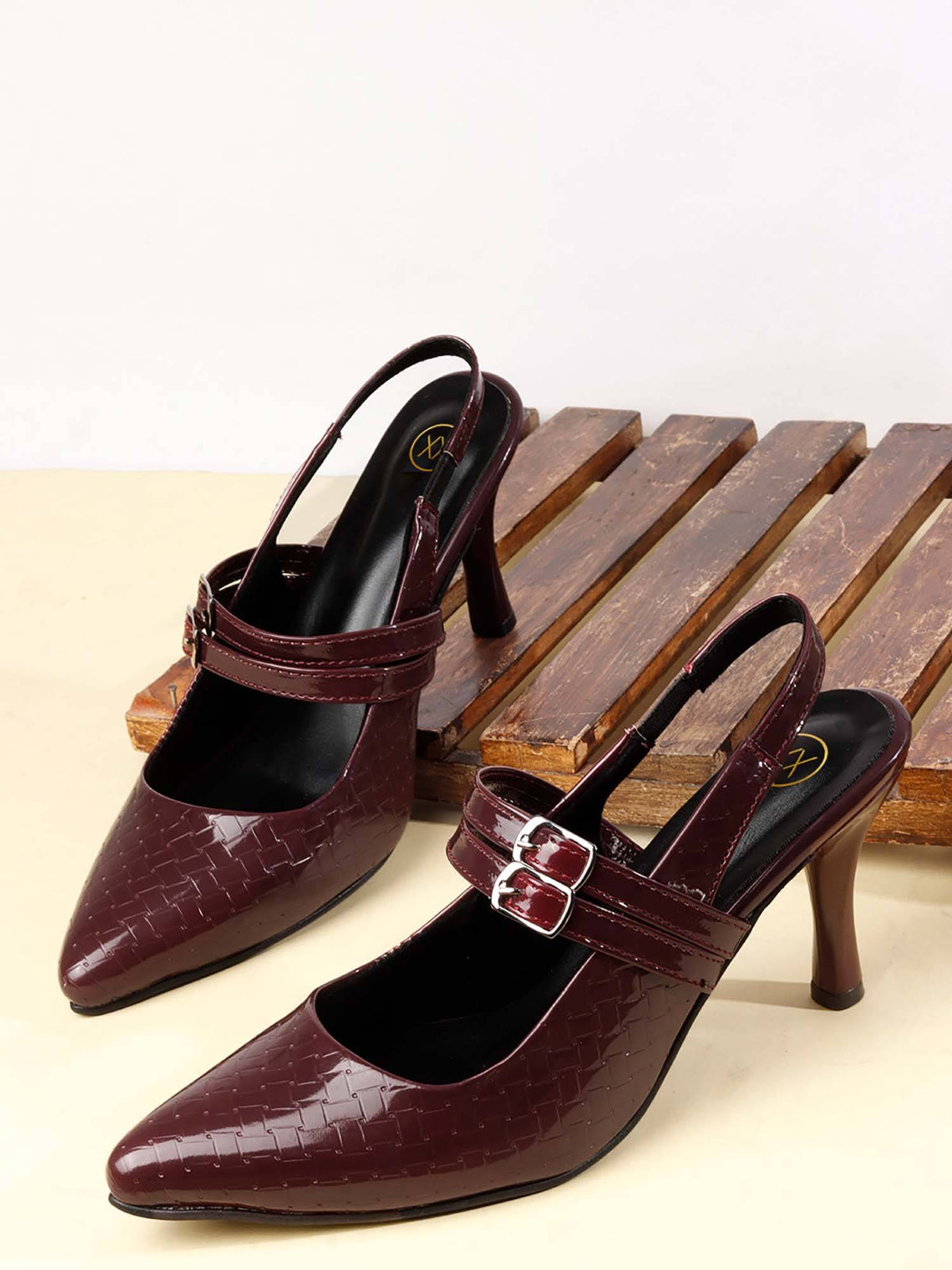 Womens Maroon New Trendy Pointed Stiletto Heels | H78 - view 2