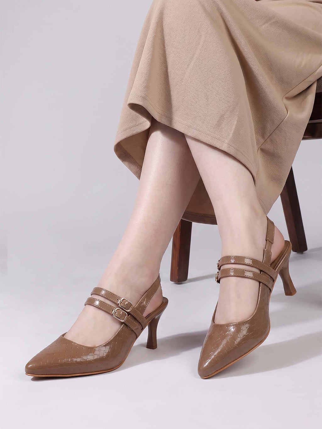 Womens Beige New Trendy Pointed Stiletto Heels | H78 - view 1