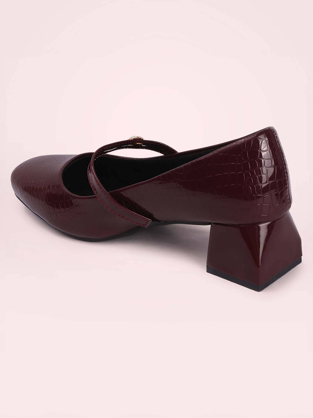Womens Maroon Pearl Mary Jane Block Heels | H78 - view 6