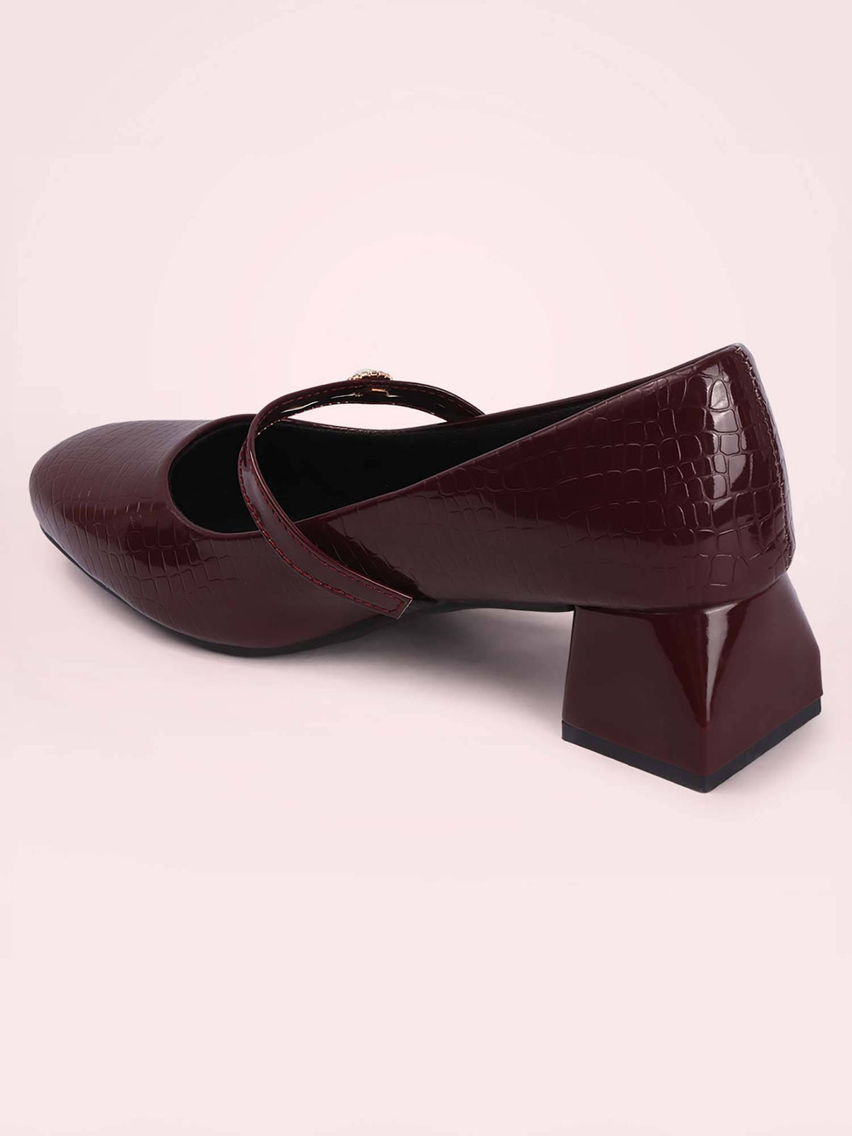 Womens Maroon Pearl Mary Jane Block Heels | H78 - view 6