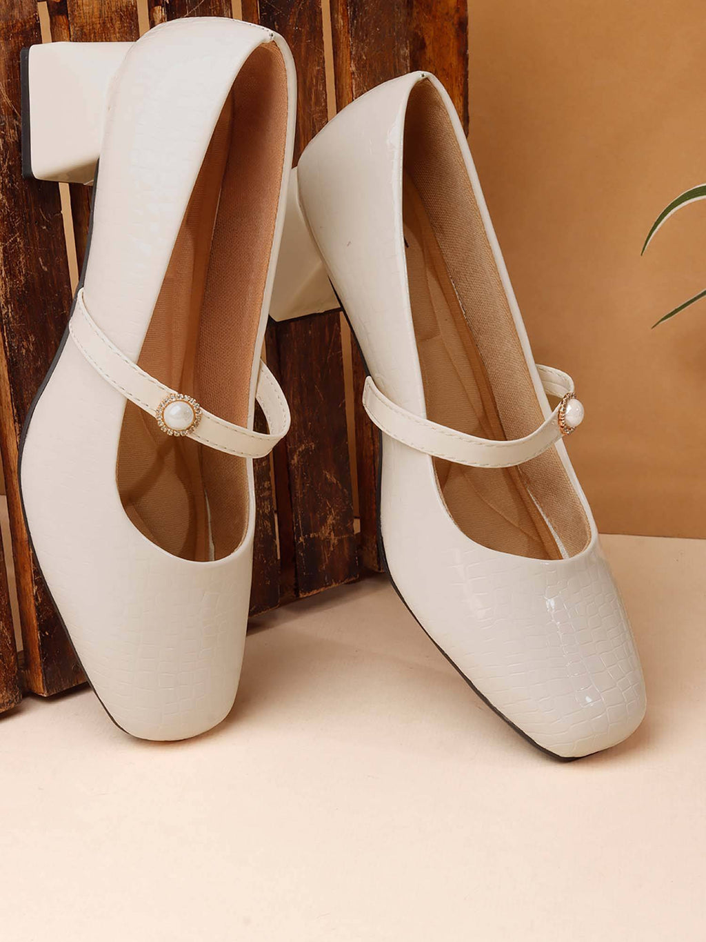 Womens Maroon Pearl Mary Jane Block Heels | H78 - view 18