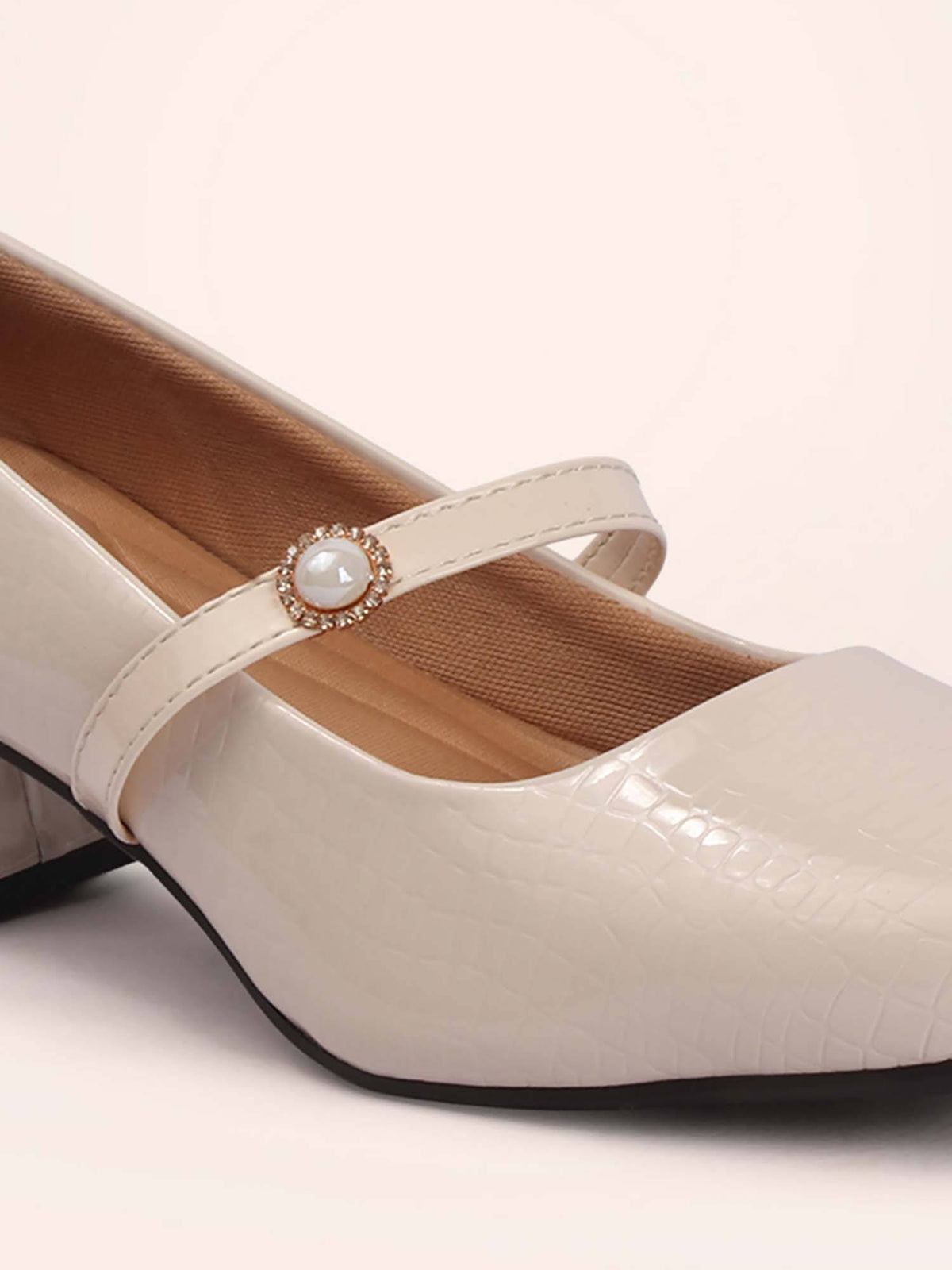 Womens Maroon Pearl Mary Jane Block Heels | H78 - view 19