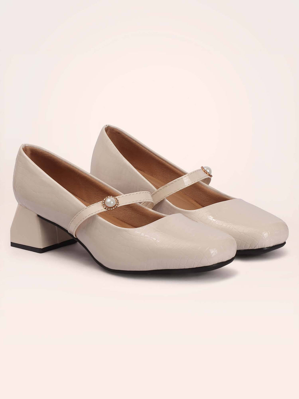 Womens Maroon Pearl Mary Jane Block Heels | H78 - view 23