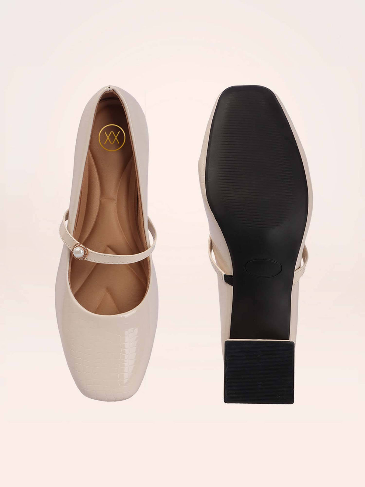 Womens Maroon Pearl Mary Jane Block Heels | H78 - view 24