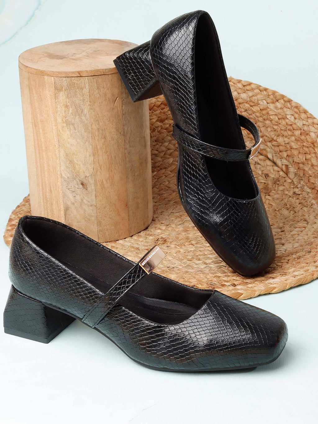 Womens Brown Metallic Square Toe Mary Janes Heels | H78 - view 10