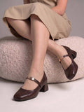 Womens Brown Metallic Square Toe Mary Janes Heels | H78 - view 1