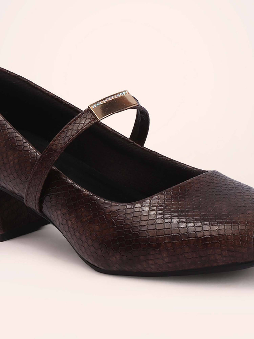 Womens Brown Metallic Square Toe Mary Janes Heels | H78 - view 3