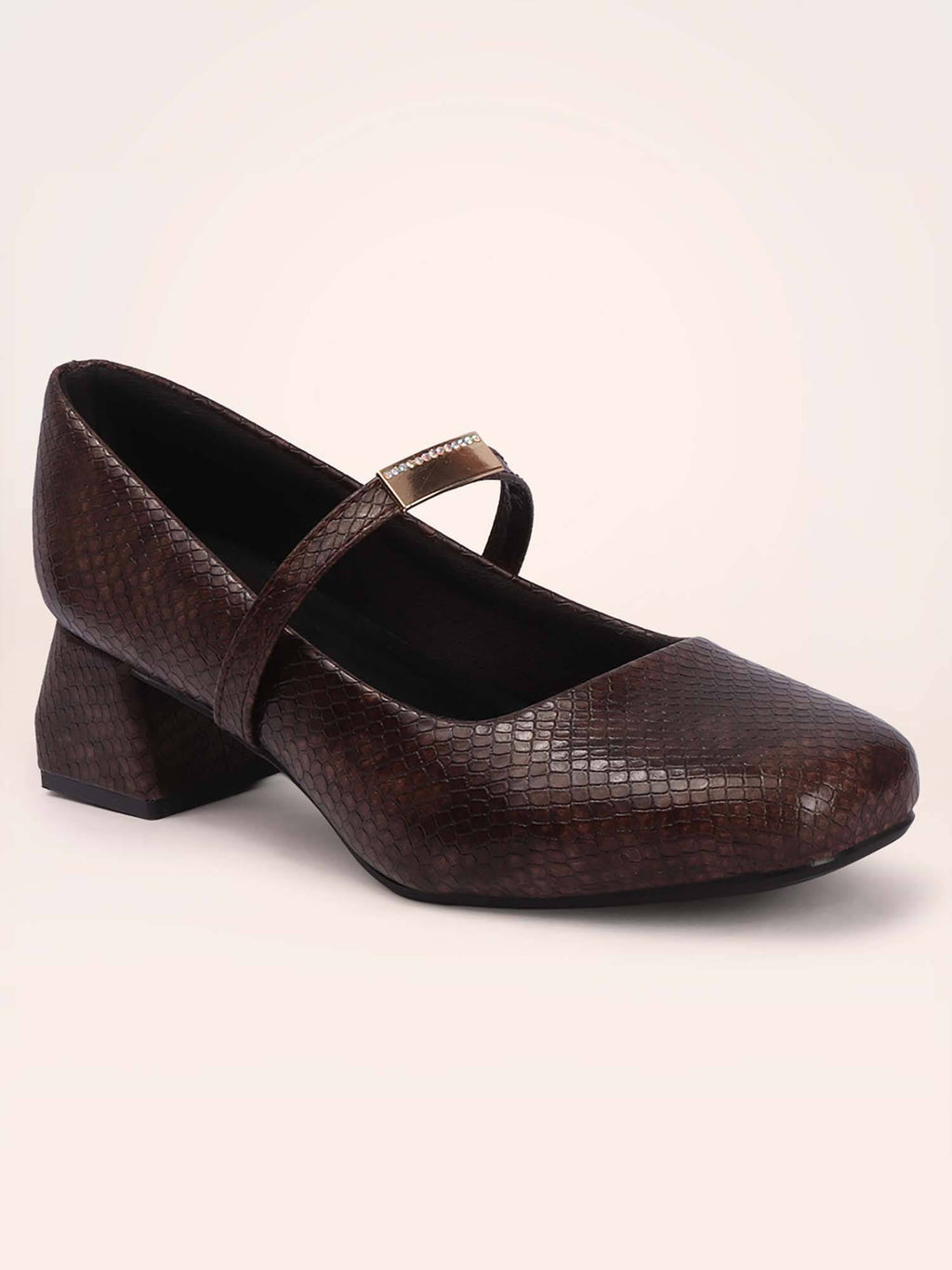 Womens Brown Metallic Square Toe Mary Janes Heels | H78 - view 4