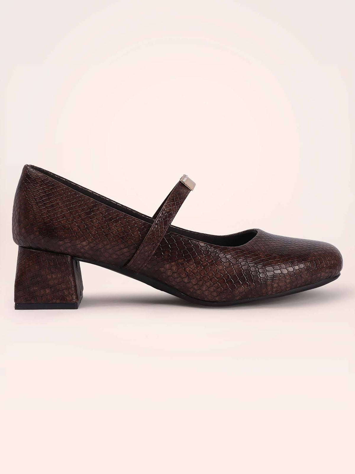 Womens Brown Metallic Square Toe Mary Janes Heels | H78 - view 5