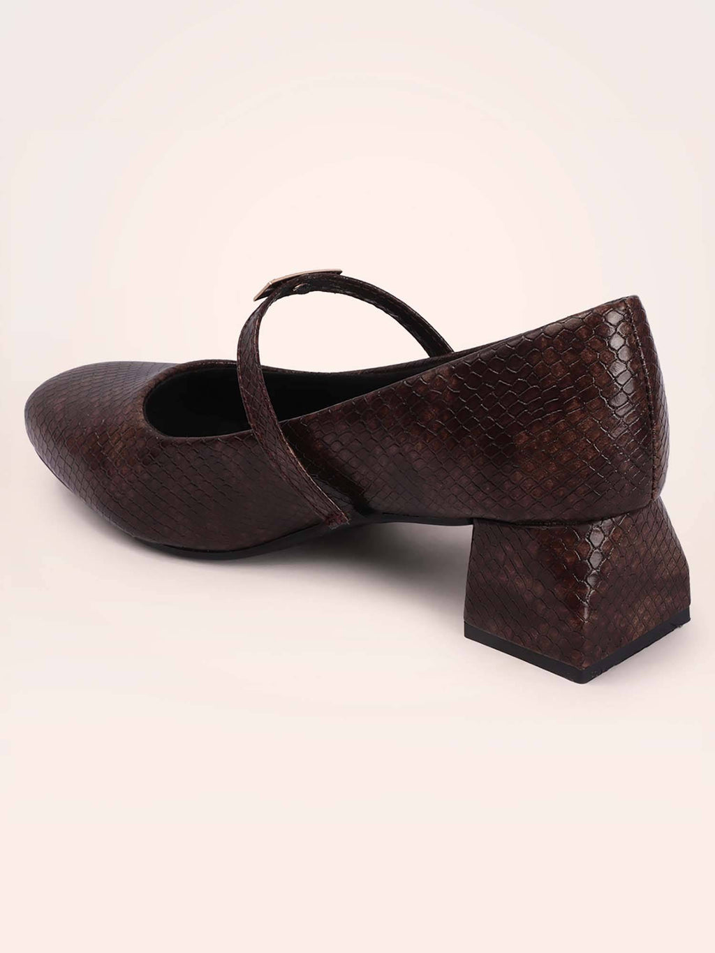 Womens Brown Metallic Square Toe Mary Janes Heels | H78 - view 6
