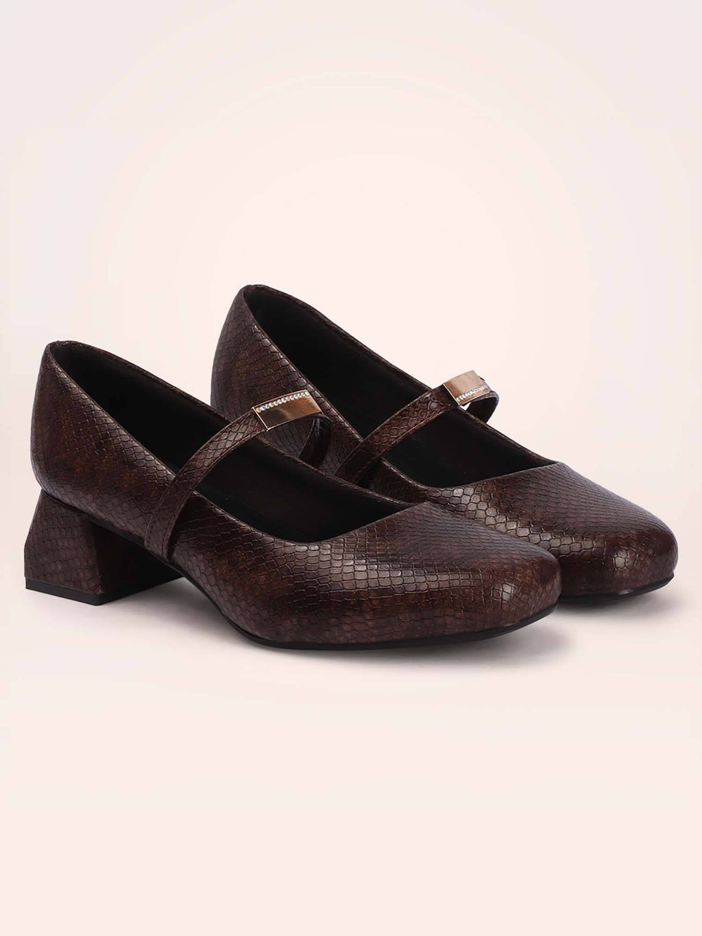 Womens Brown Metallic Square Toe Mary Janes Heels | H78 - view 7