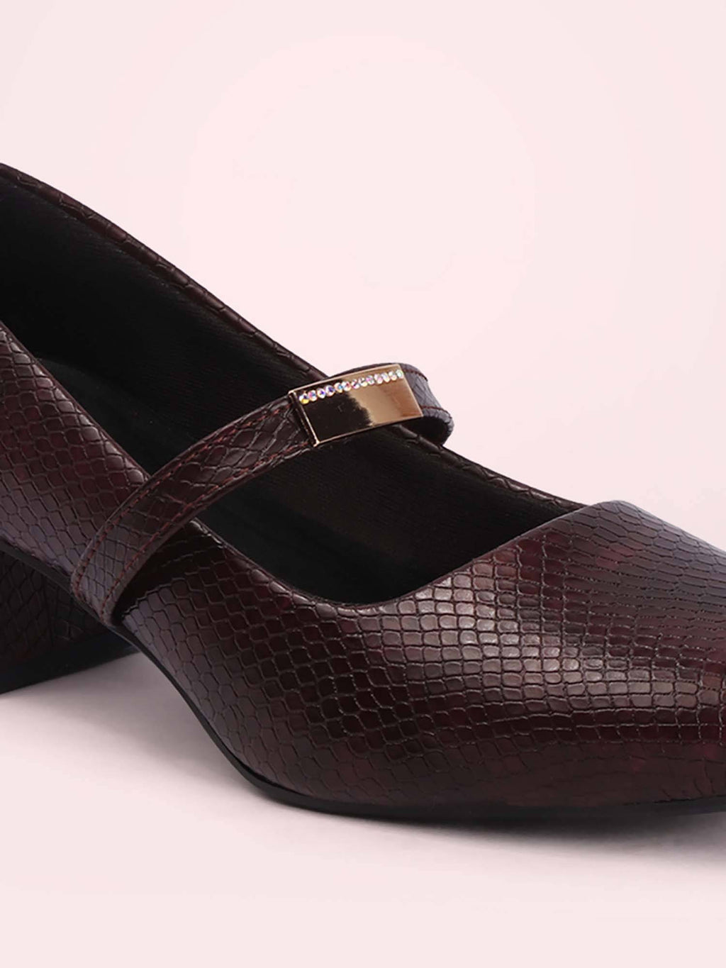 Womens Brown Metallic Square Toe Mary Janes Heels | H78 - view 19