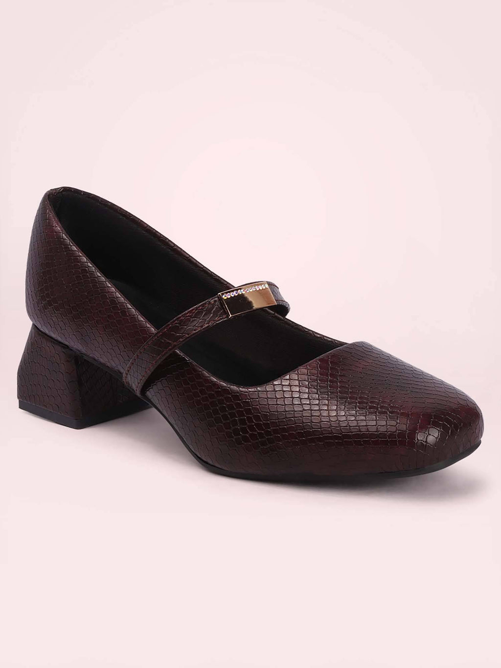 Womens Brown Metallic Square Toe Mary Janes Heels | H78 - view 20