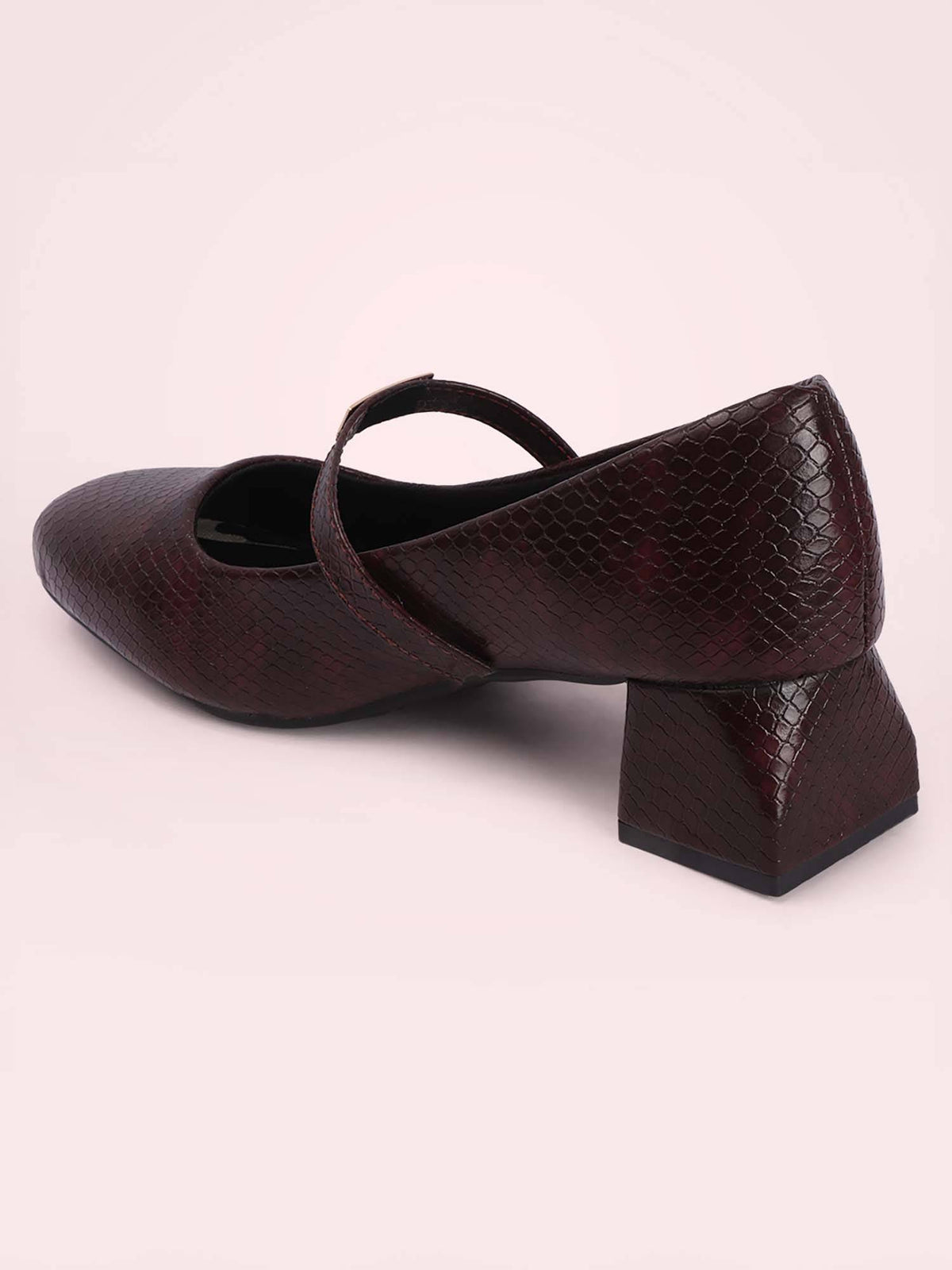 Womens Brown Metallic Square Toe Mary Janes Heels | H78 - view 22