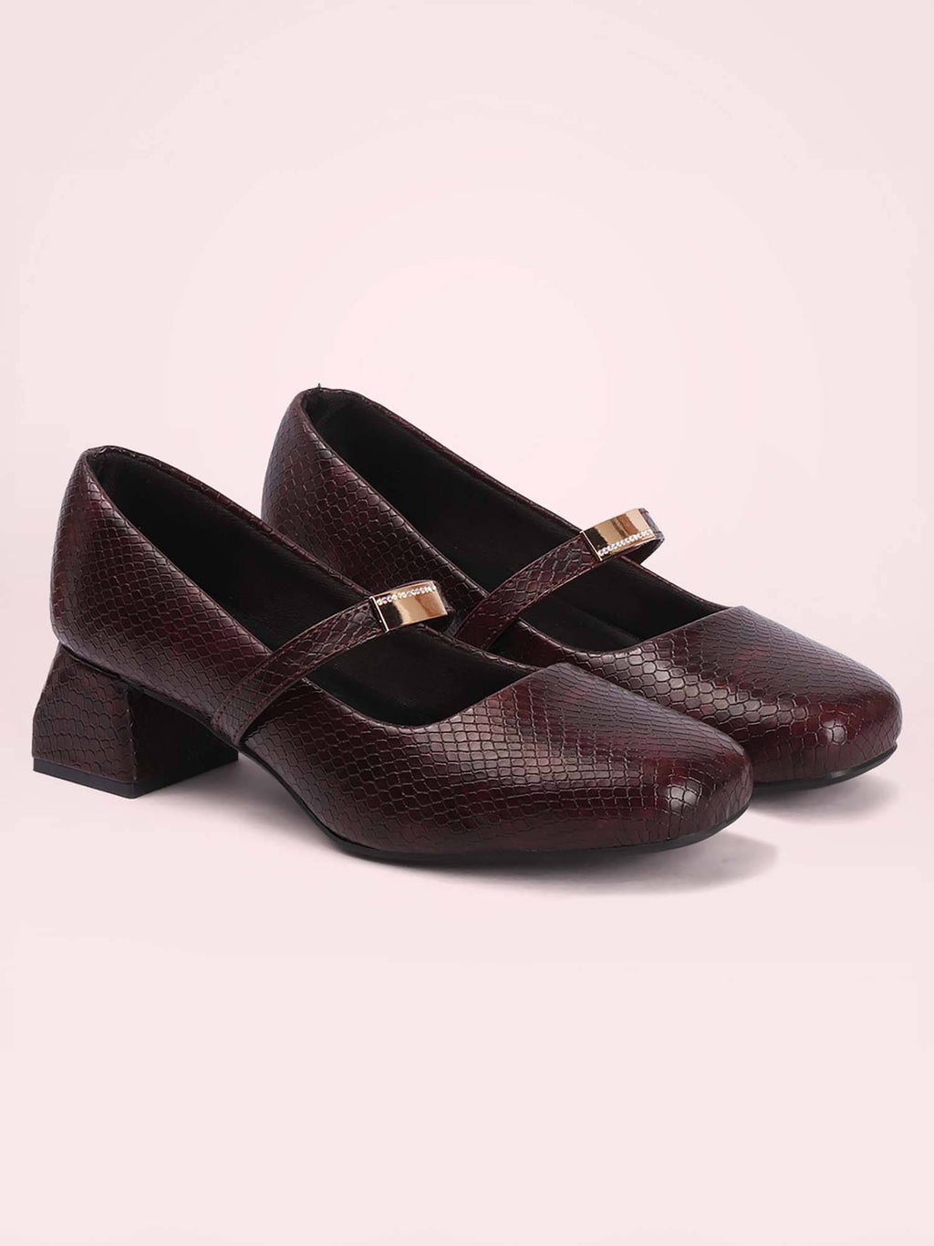 Womens Brown Metallic Square Toe Mary Janes Heels | H78 - view 23