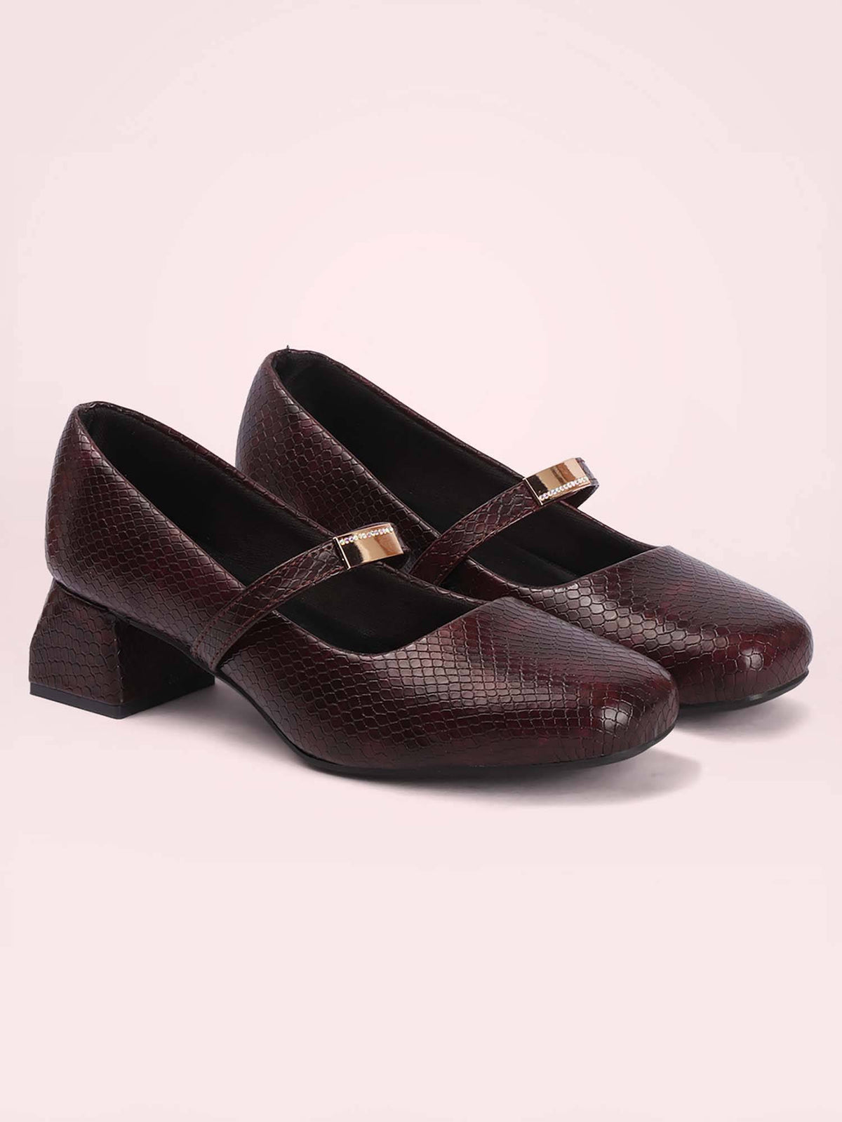 Womens Brown Metallic Square Toe Mary Janes Heels | H78 - view 23