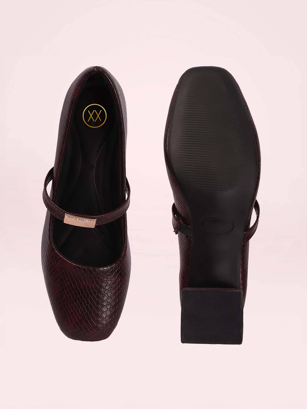Womens Brown Metallic Square Toe Mary Janes Heels | H78 - view 24