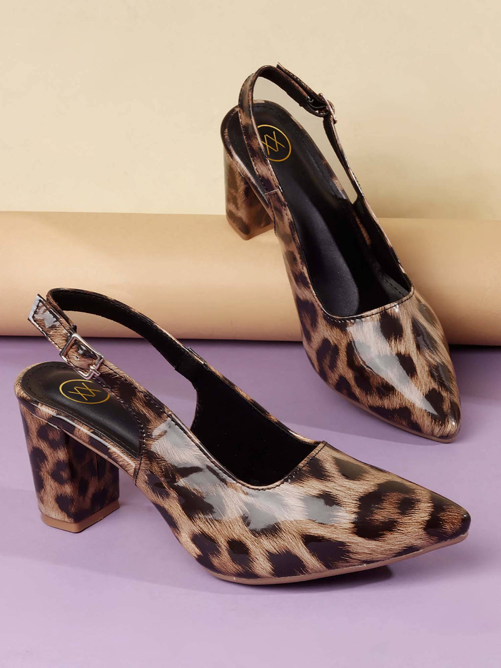 Womens Brown Animal Printed Pointed Toe Sandal Heels | H78 - view 2