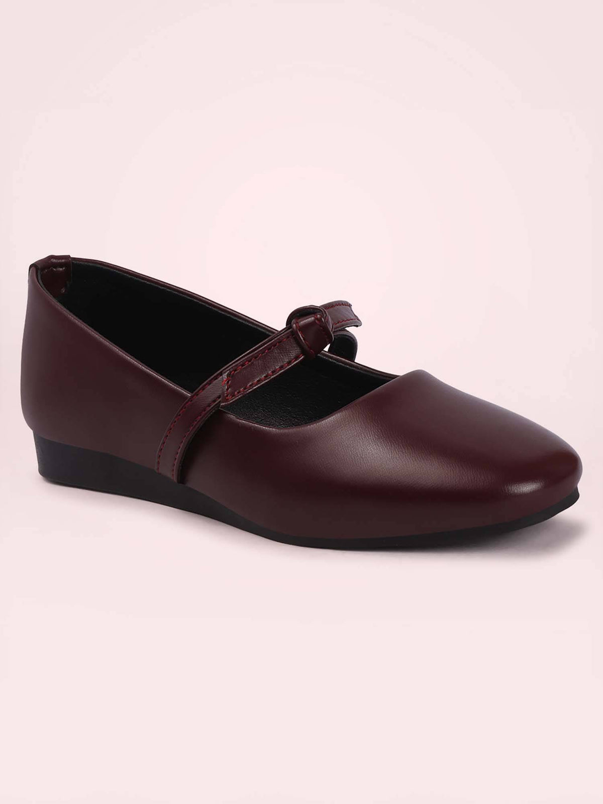 Womens Maroon Elegant Bow Details Round Toe Ballerina | F61 - view 4