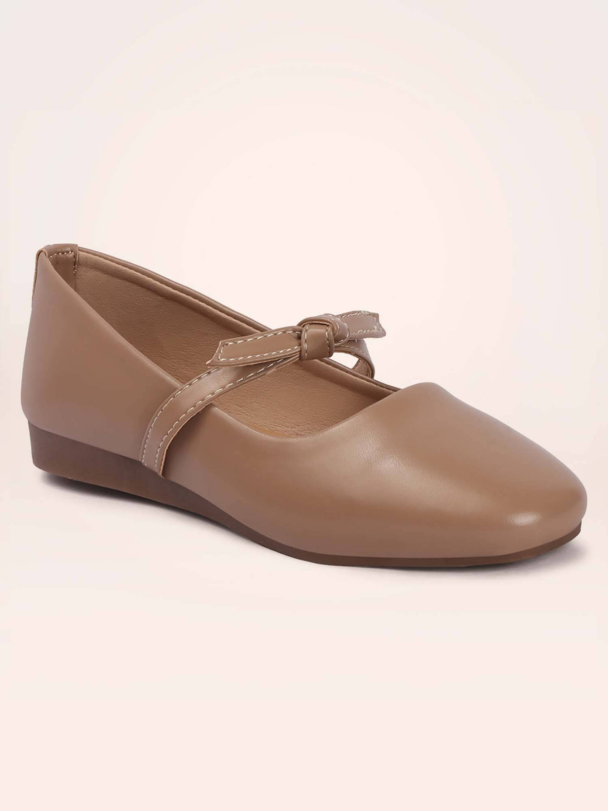 Womens Beige Elegant Bow Details Round Toe Ballerina | F61 - view 4