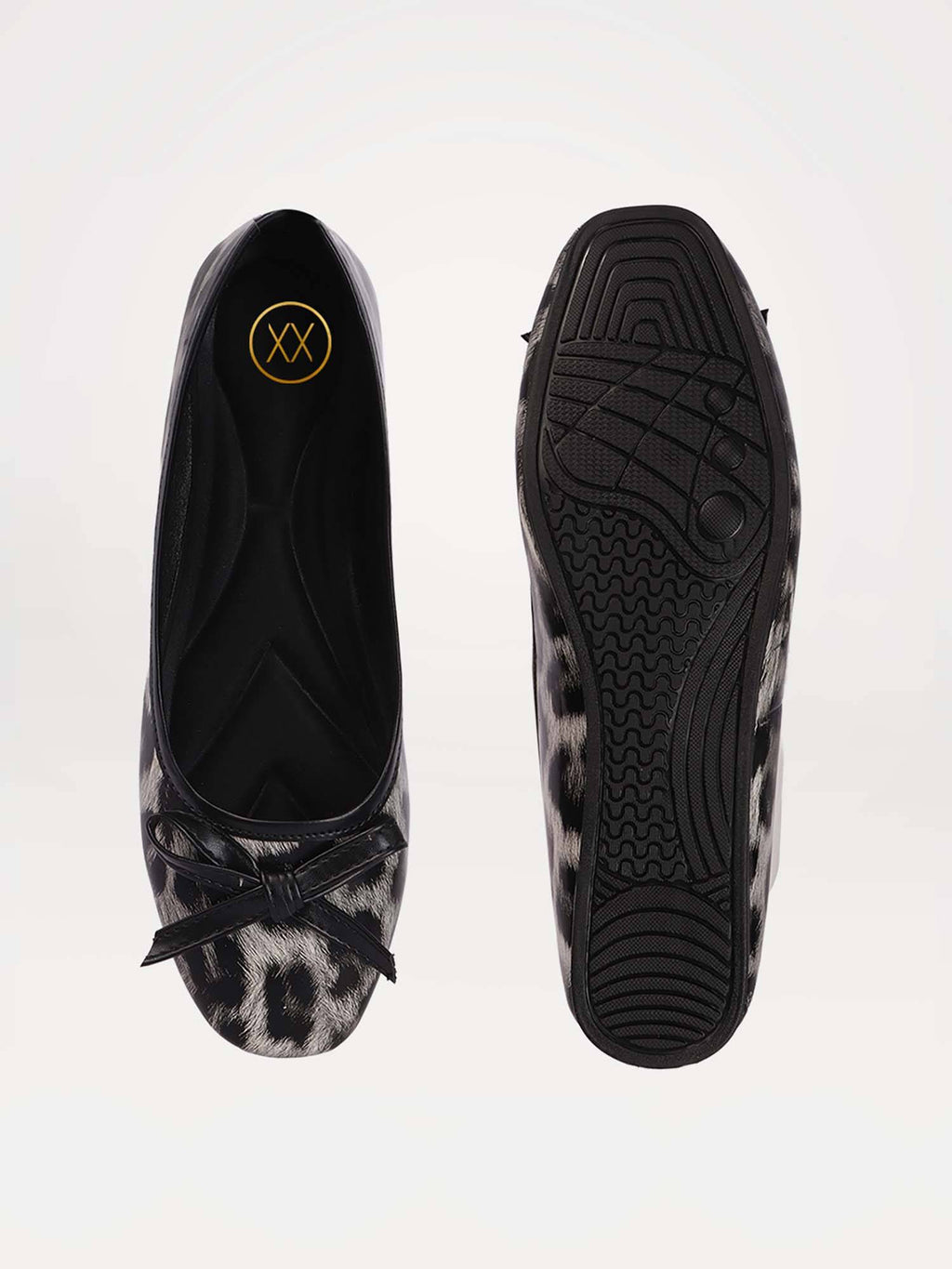 Womens Off White Trendy Animal Print Design Bows Ballerina | F61 - view 8