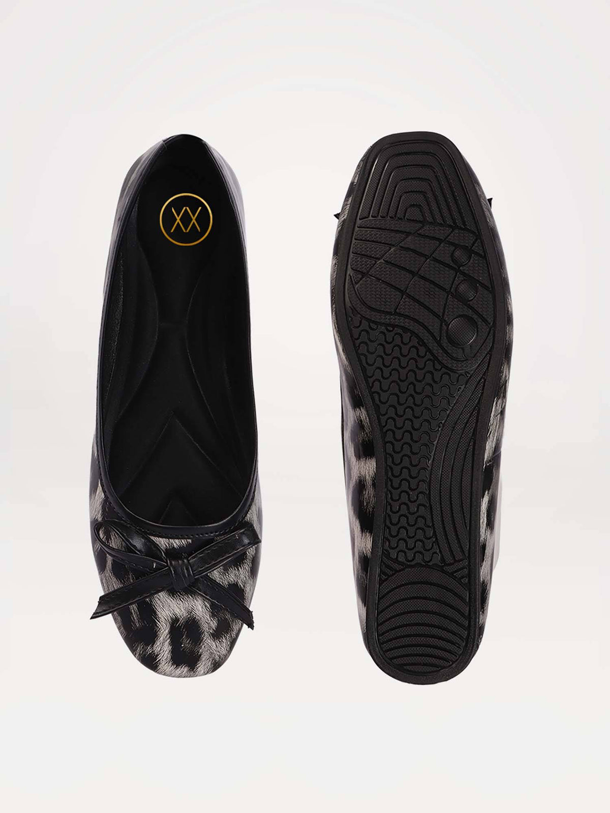 Womens Off White Trendy Animal Print Design Bows Ballerina | F61 - view 8