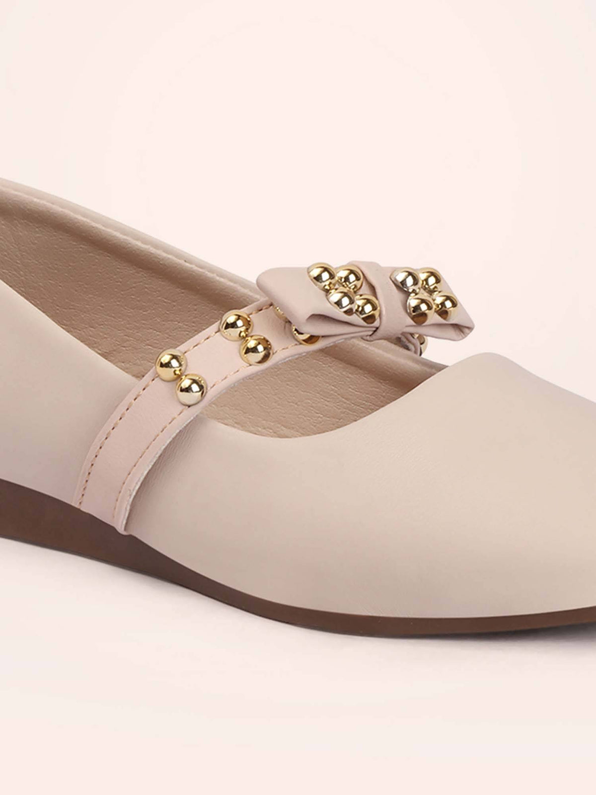Womens Cream Knots Bow Details Soft Round Toe Ballerina | F61 - view 3