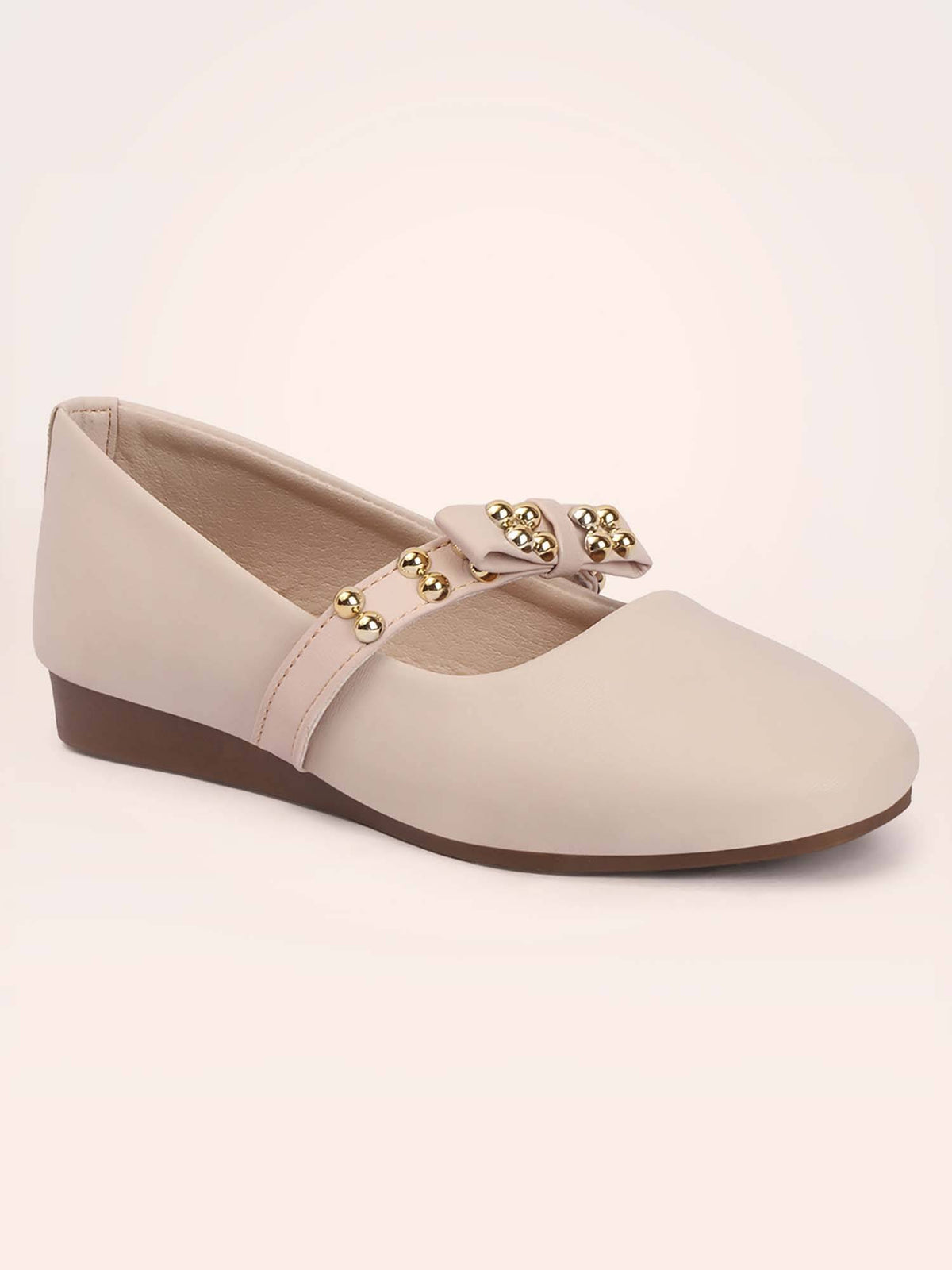 Womens Cream Knots Bow Details Soft Round Toe Ballerina | F61 - view 4
