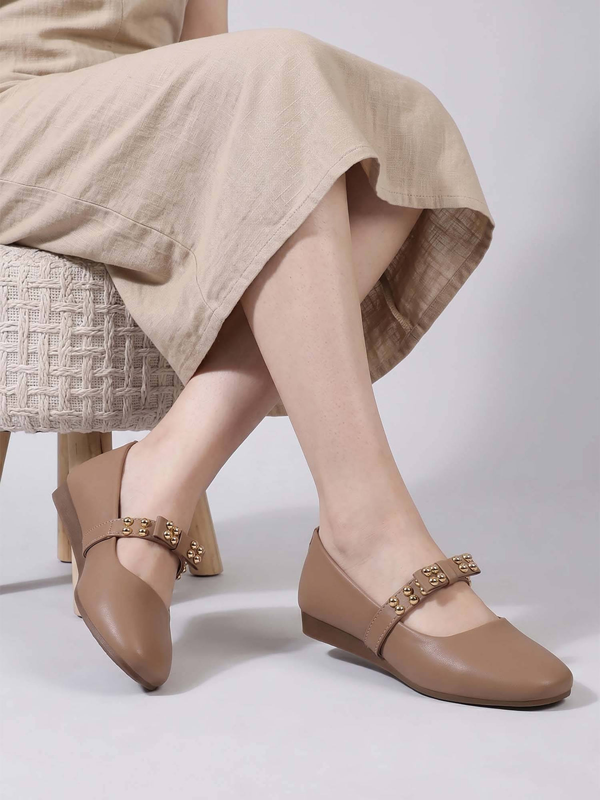 Womens Cream Knots Bow Details Soft Round Toe Ballerina | F61 - view 25