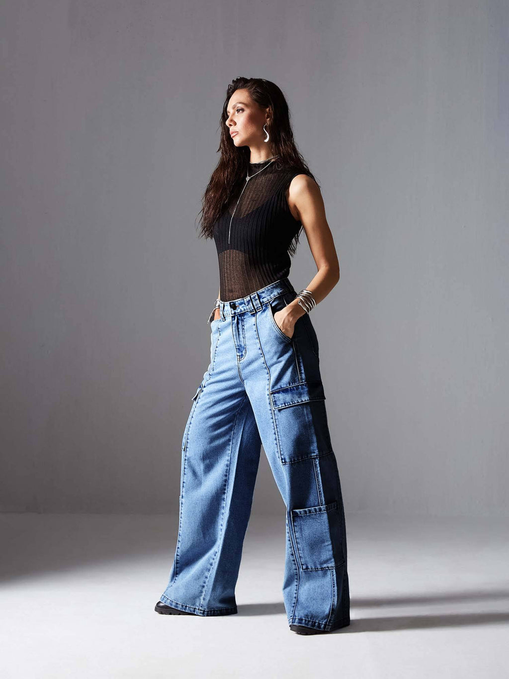 Women Light Blue Wide Leg Jeans | WL90 - view 2