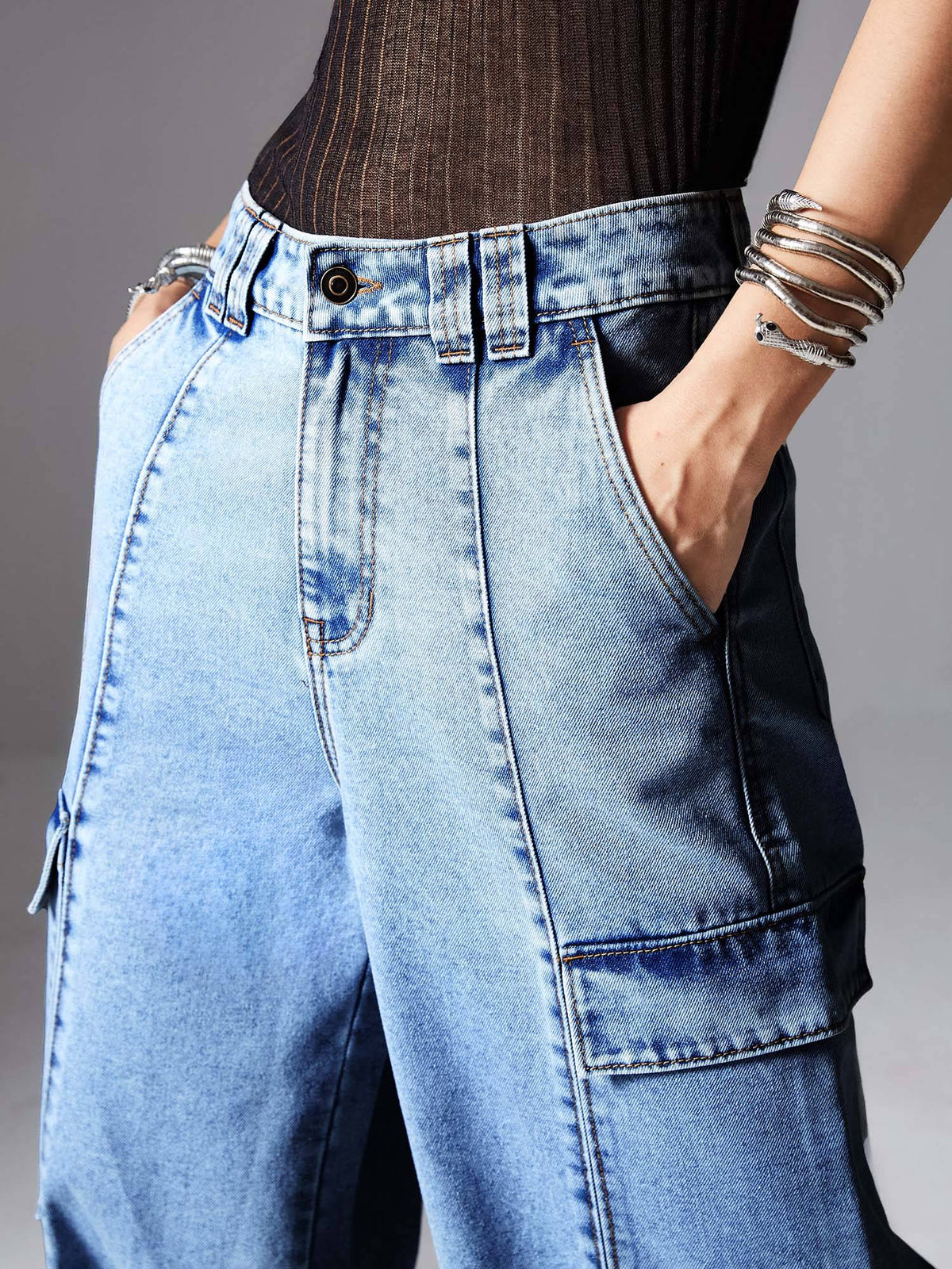 Women Light Blue Wide Leg Jeans | WL90 - view 4