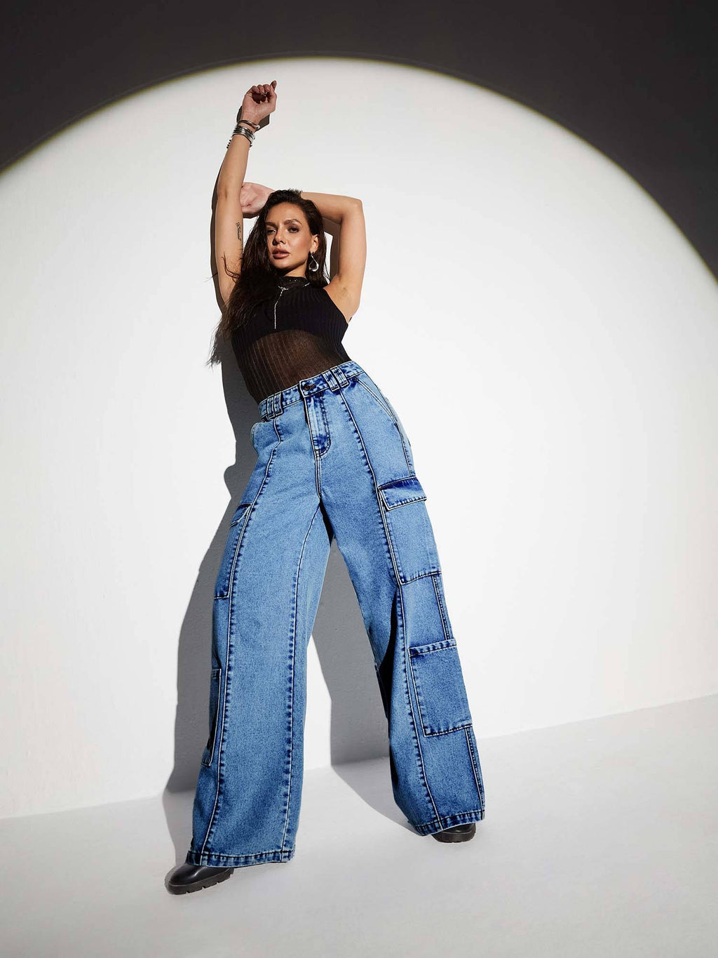 Women Light Blue Wide Leg Jeans | WL90 - view 6
