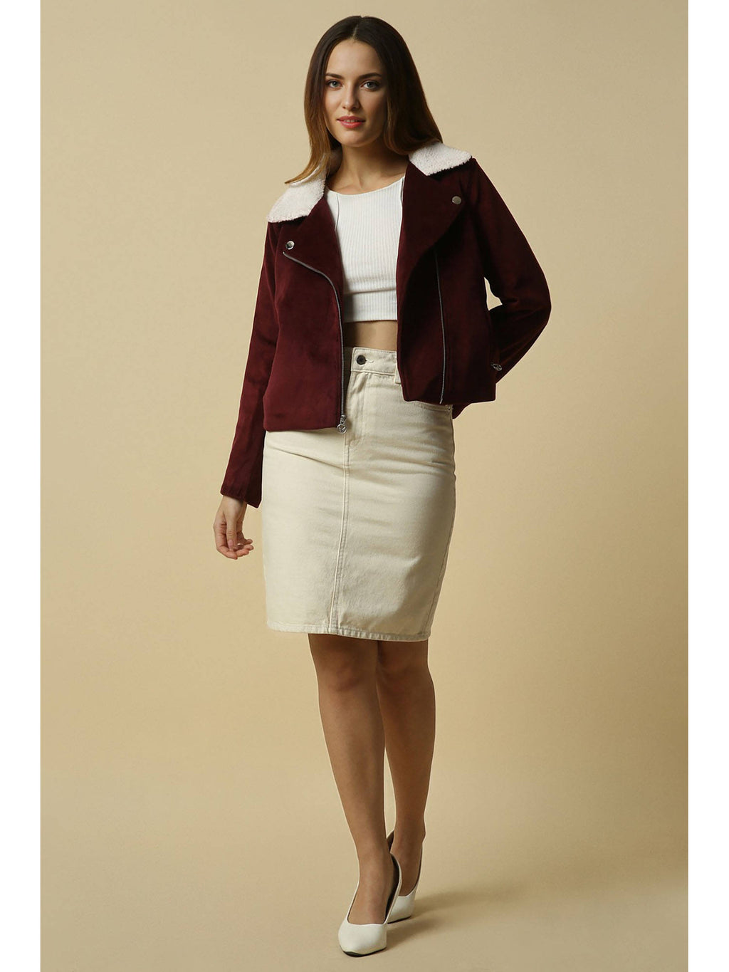 Women Maroon Solid Casual Jacket | JC78 - view 2
