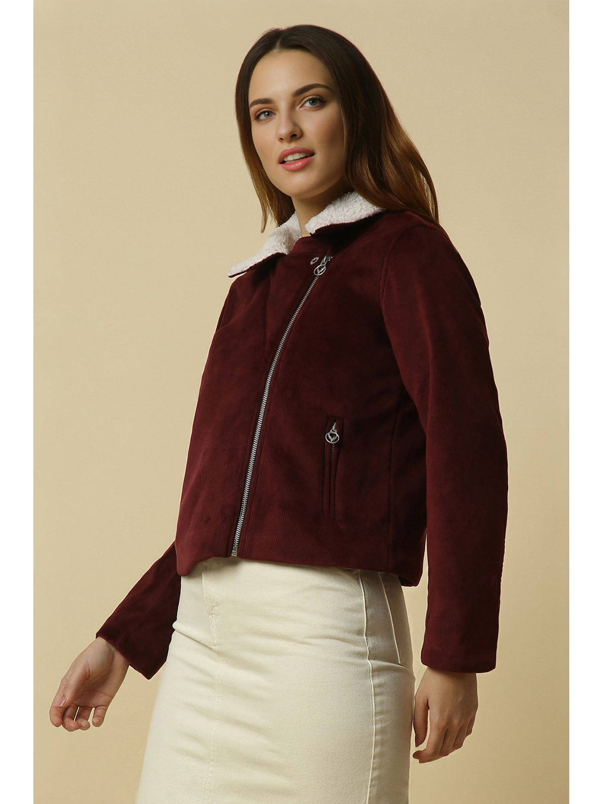 Women Maroon Solid Casual Jacket | JC78 - view 4