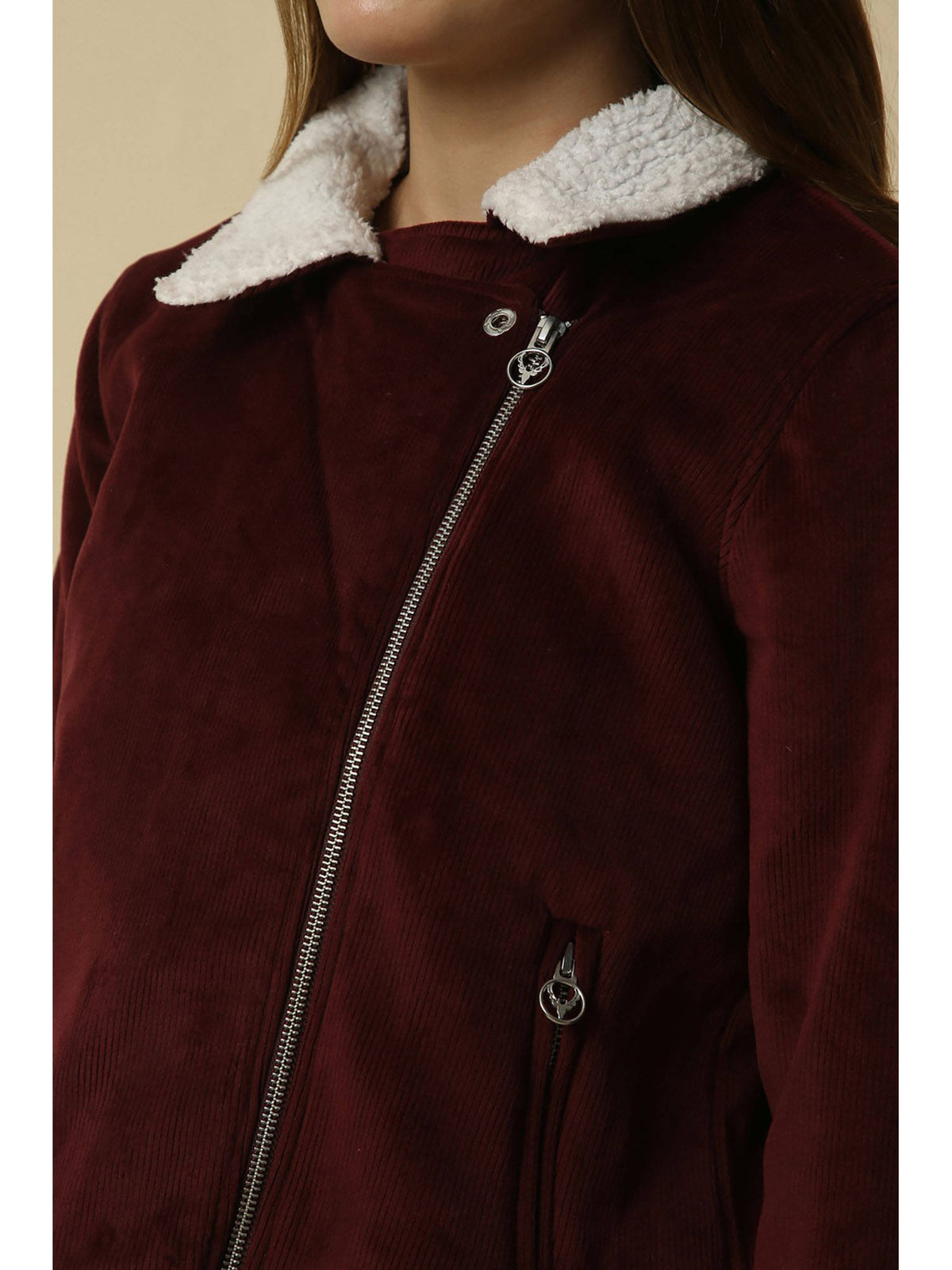 Women Maroon Solid Casual Jacket | JC78 - view 5