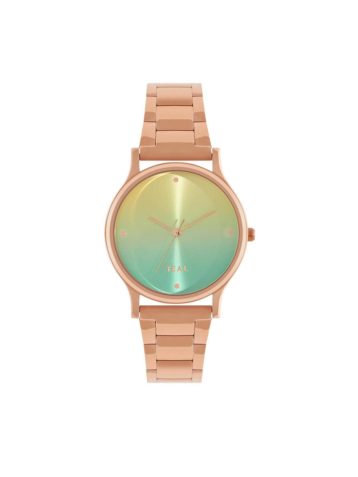 Rose Gold Ombre Green Metal Link Strap Watch | W92 - view 2