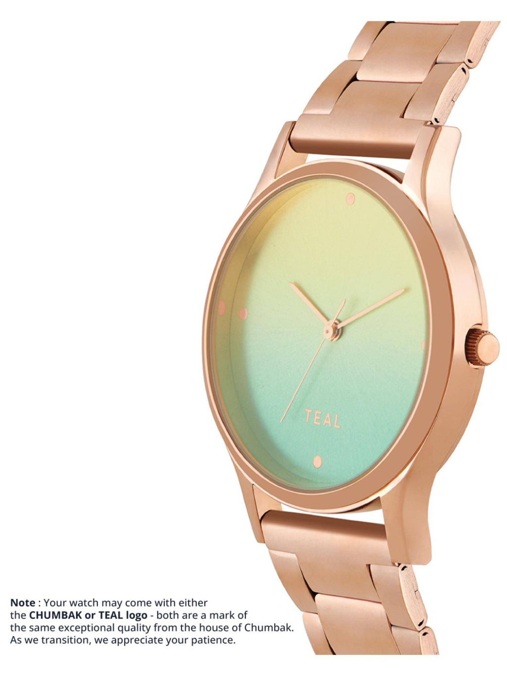 Rose Gold Ombre Green Metal Link Strap Watch | W92 - view 3