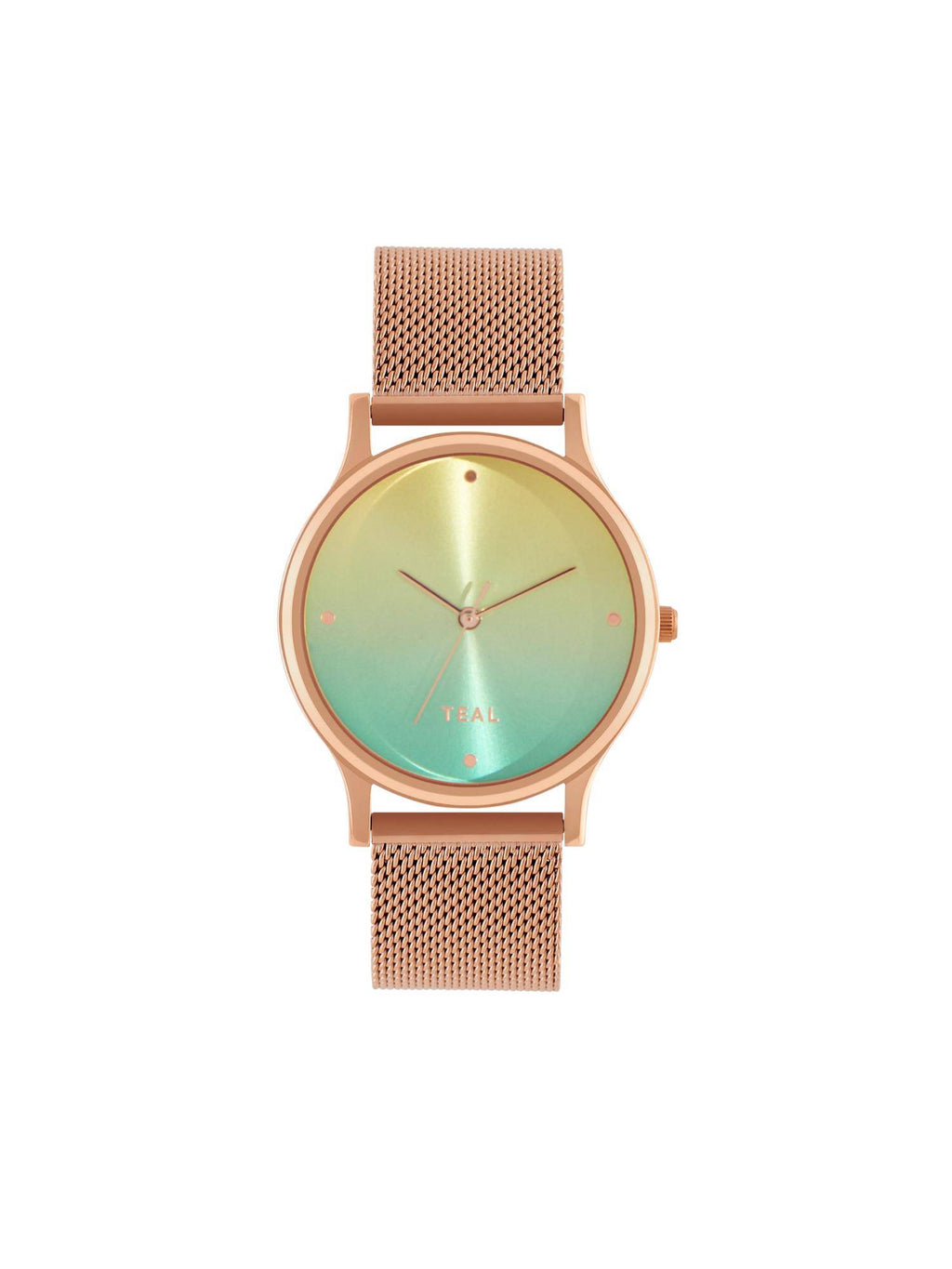 Rose Gold Ombre Green Metal Mesh Strap Watch | W92 - view 2