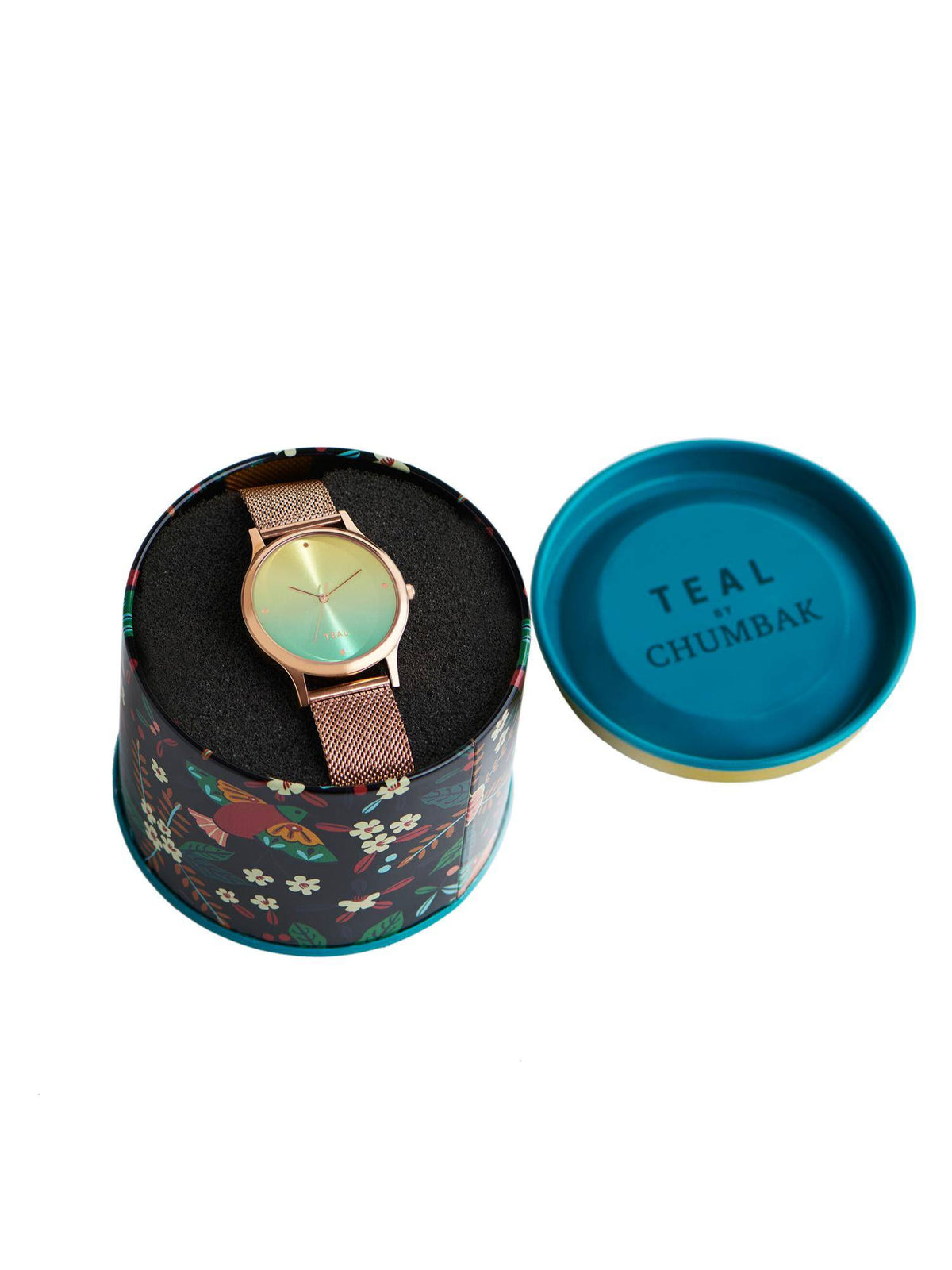 Rose Gold Ombre Green Metal Mesh Strap Watch | W92 - view 3
