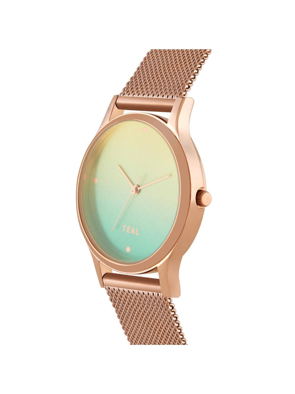 Rose Gold Ombre Green Metal Mesh Strap Watch | W92 - view 4
