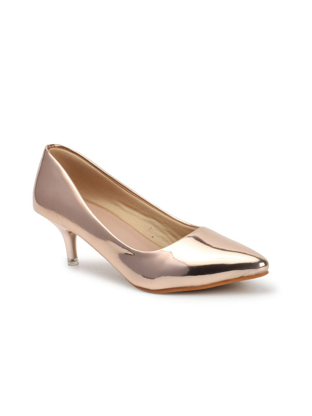 Rose Gold Solid Women Kitten Pumps | H78 - view 4