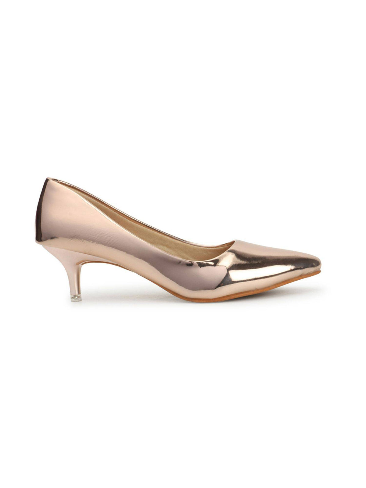 Rose Gold Solid Women Kitten Pumps | H78 - view 5