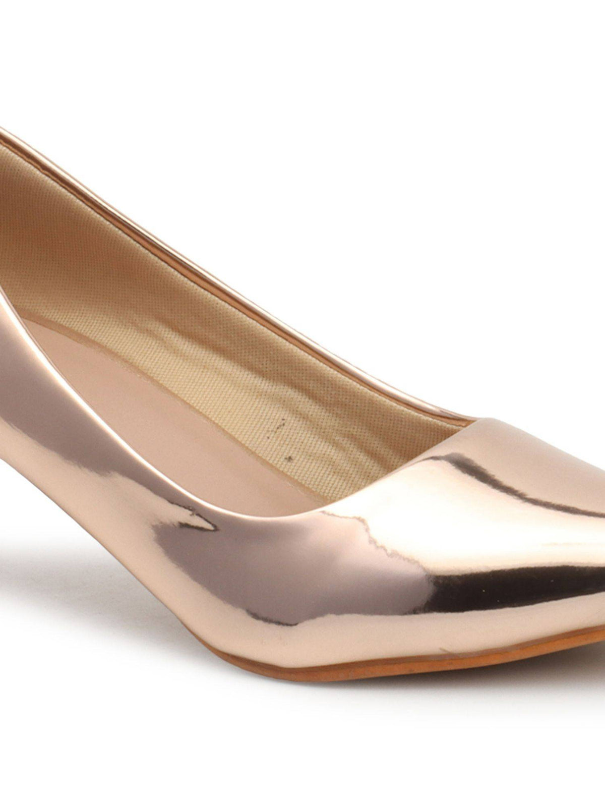 Rose Gold Solid Women Kitten Pumps | H78 - view 8
