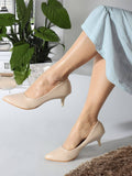 Beige Textured Women Kitten Pumps | H78 - view 1