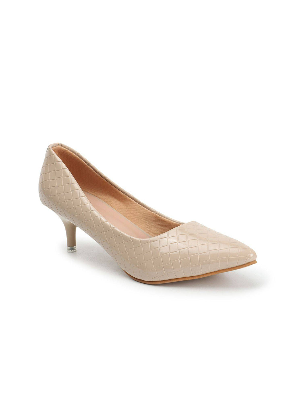 Beige Textured Women Kitten Pumps | H78 - view 4