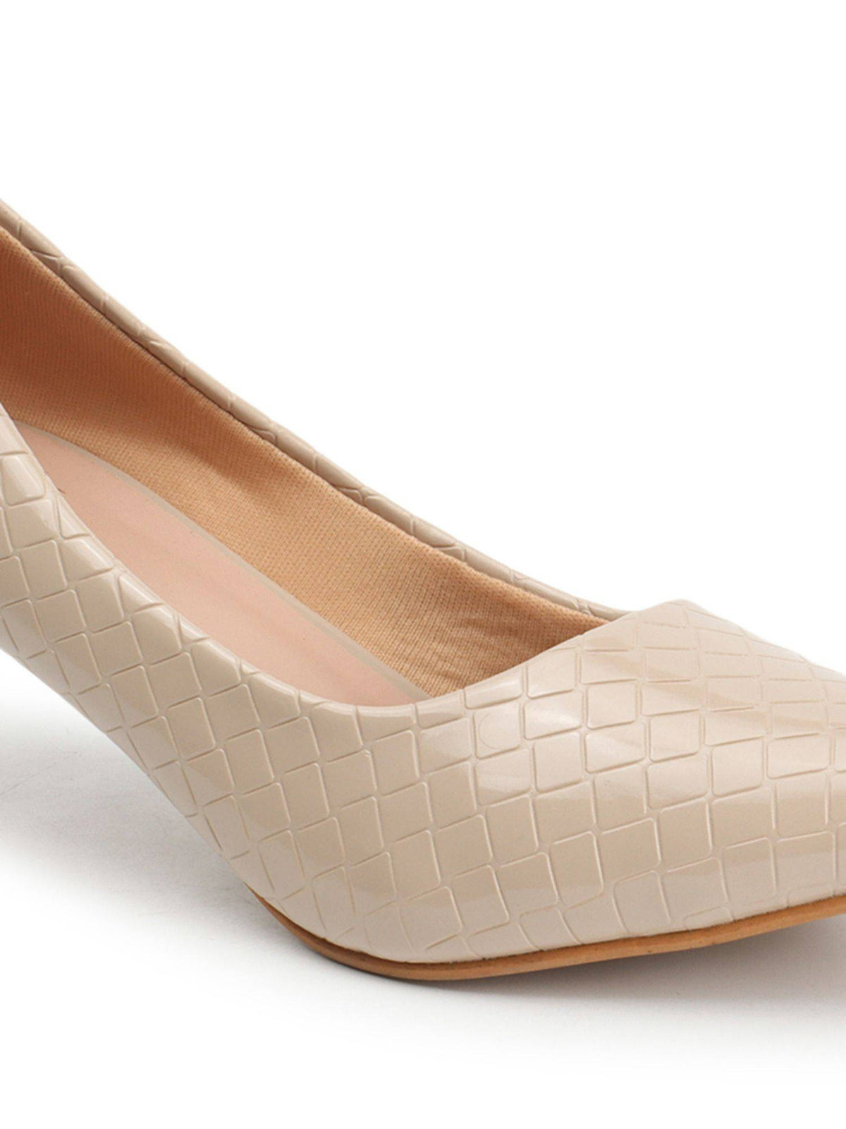 Beige Textured Women Kitten Pumps | H78 - view 8
