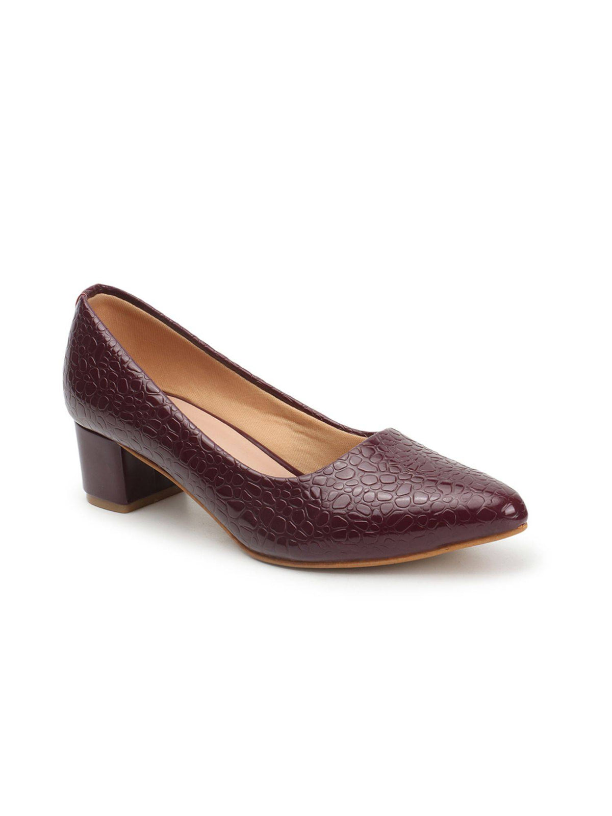 Wine Textured Women Block Pumps | H78 - view 4