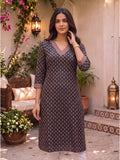 Women Navy Blue Rayon Embroidered Straight Kurta | KDG - view 1