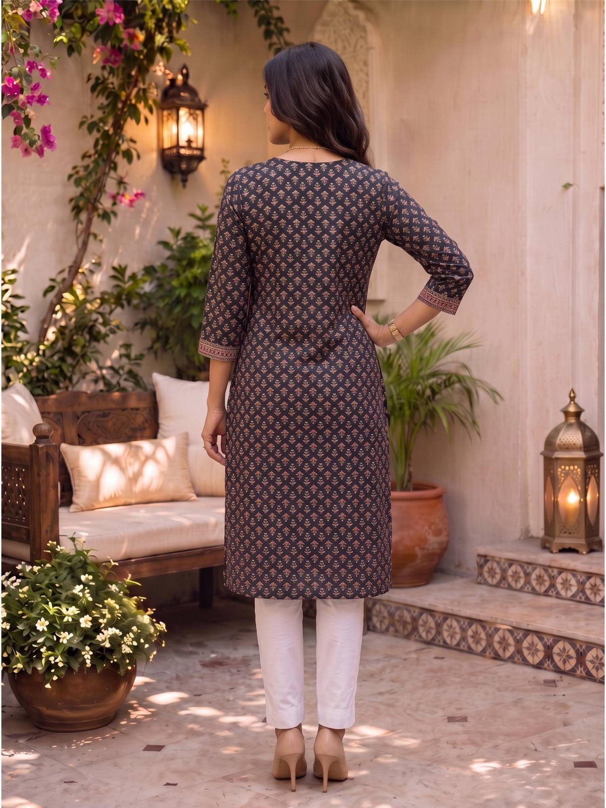 Women Navy Blue Rayon Embroidered Straight Kurta | KDG - view 2